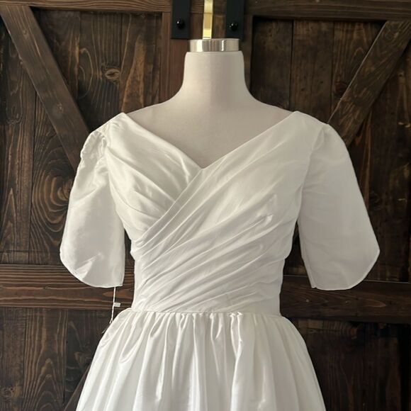 Classical A-Line V-Neck Short Sleeve Pleats Bohemain Lace Wedding  Dress - Picture 7 of 16